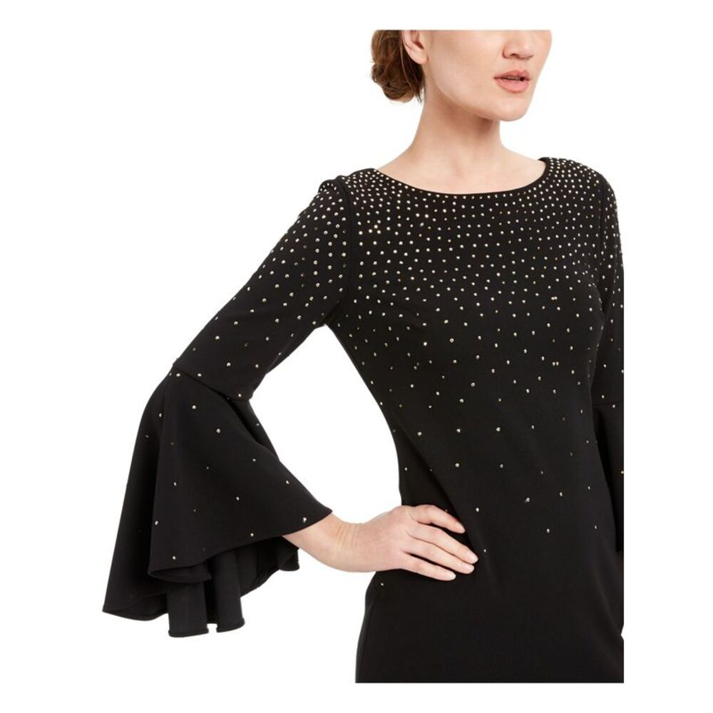 NWT CALVIN KLEIN Womens Black Bell Sleeve Above The Knee Sheath Dress 4 - Picture 3 of 5